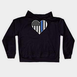 Police Thin Blue Line Heart Kids Hoodie